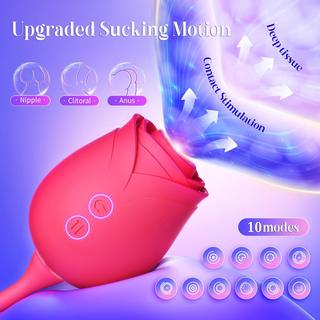 Close-up of the rose-shaped suction head with a graphic indicating 10 modes.